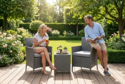 Rattan Garden Bistro Set with 2 Chairs and Table - Compact Outdoor Seating - thumbnail 2