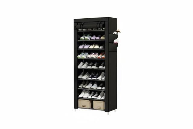 Modern 10-Tier Shoe Cabinet with Roll-Up Door - Side Storage Pockets & Spacious Design - image 1