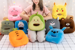 Adorable Cartoon Plush Travel Pillow - 9 Fun Designs, Soft PP Cotton, Hand Warmer Slot, 35cm x 30cm - thumbnail 6