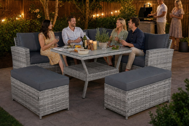 Bristol 9-Seater Rattan Furniture Set with Benches, Table & FREE Rain Cover - image 1