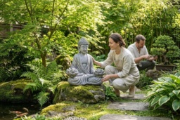 Solar LED Zen Buddha Garden Statue - Weatherproof Outdoor Lighting - thumbnail 2
