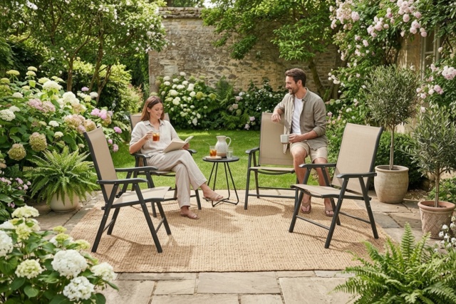 4× Foldable Metal Garden Chairs - Powder-Coated, Weather-Resistant, Set of 4 - Outdoor Patio Seating - image 1