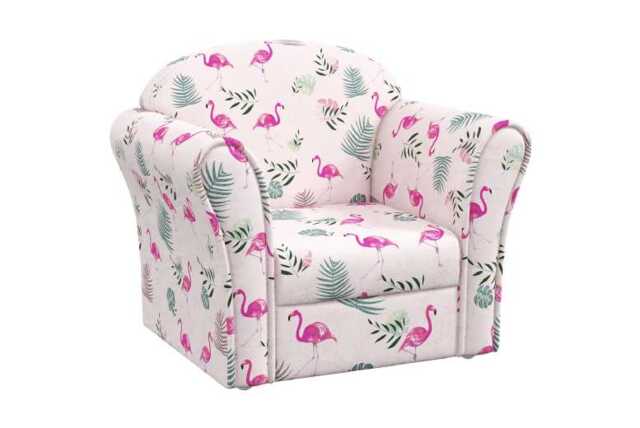 Kids Flamingo Nursery Armchair - Soft Flannel, Wooden Frame, Toddler Chair, Safety Certified - image 1