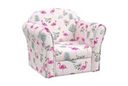 Kids Flamingo Nursery Armchair - Soft Flannel, Wooden Frame, Toddler Chair, Safety Certified - thumbnail 1