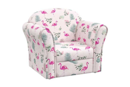 Kids Flamingo Nursery Armchair - Soft Flannel, Wooden Frame, Toddler Chair, Safety Certified - thumbnail 5