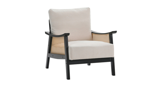 Mid-Century Rattan Armchair with Cushioned Seat and Sturdy Wood Frame - image 1