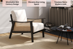 Mid-Century Rattan Armchair with Cushioned Seat and Sturdy Wood Frame - thumbnail 7
