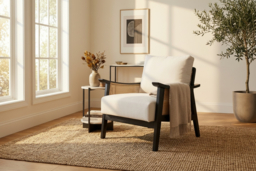 Mid-Century Rattan Armchair with Cushioned Seat and Sturdy Wood Frame - thumbnail 6