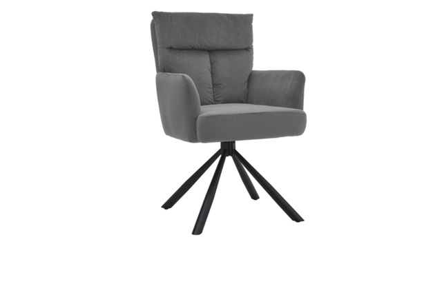 Upholstered Modern Swivel Chair with Black Iron Legs - Grey - image 1