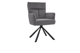 Upholstered Modern Swivel Chair with Black Iron Legs - Grey - thumbnail 1