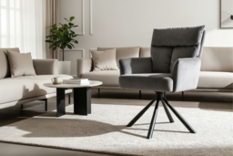Upholstered Modern Swivel Chair with Black Iron Legs - Grey - thumbnail 6