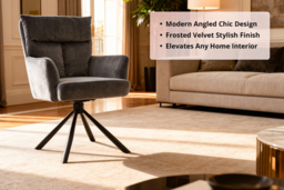 Upholstered Modern Swivel Chair with Black Iron Legs - Grey - thumbnail 7