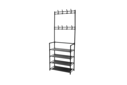 Entryway 4 Tier Shoe Rack with Eight Hooks for Coats and Bags - Black or White - thumbnail 7