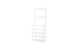 Entryway 4 Tier Shoe Rack with Eight Hooks for Coats and Bags - Black or White - thumbnail 1