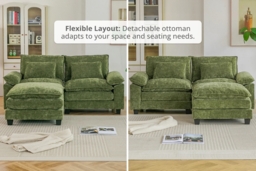 Green Chenille Sectional Sofa with Ottoman and Lumbar Pillows - thumbnail 4