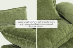 Green Chenille Sectional Sofa with Ottoman and Lumbar Pillows - thumbnail 3