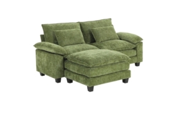 Green Chenille Sectional Sofa with Ottoman and Lumbar Pillows