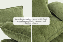 Green Chenille Sectional Sofa with Ottoman and Lumbar Pillows - thumbnail 7
