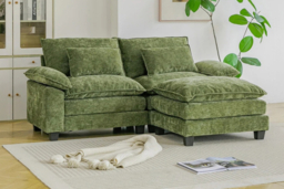 Green Chenille Sectional Sofa with Ottoman and Lumbar Pillows - thumbnail 6