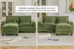 Green Chenille Sectional Sofa with Ottoman and Lumbar Pillows - thumbnail 8