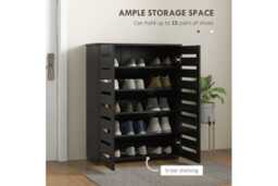 5-Tier Slim Wood Shoe Cabinet - Adjustable Entryway Storage, Space-Saving, Classic Dark Finish - thumbnail 4