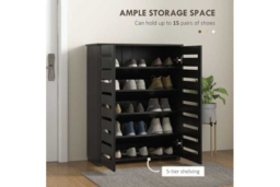 5-Tier Slim Wood Shoe Cabinet - Adjustable Entryway Storage, Space-Saving, Classic Dark Finish - thumbnail 8