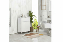 Freestanding Bathroom Storage Cabinet - White High Gloss, Modern Particle Board, Adjustable Shelf, Compact Design - thumbnail 6