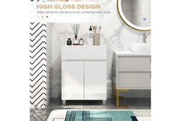 Freestanding Bathroom Storage Cabinet - White High Gloss, Modern Particle Board, Adjustable Shelf, Compact Design - thumbnail 8