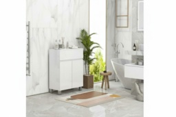 Freestanding Bathroom Storage Cabinet - White High Gloss, Modern Particle Board, Adjustable Shelf, Compact Design - thumbnail 2