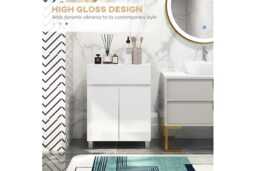 Freestanding Bathroom Storage Cabinet - White High Gloss, Modern Particle Board, Adjustable Shelf, Compact Design - thumbnail 4