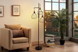 Modern Black 3-Head Industrial Mesh Floor Lamp with Adjustable Dimmer - thumbnail 3