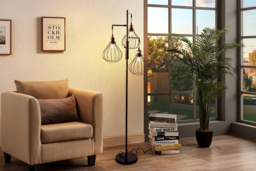 Modern Black 3-Head Industrial Mesh Floor Lamp with Adjustable Dimmer - thumbnail 7