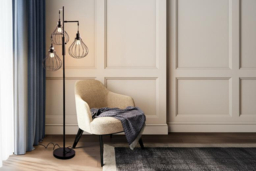 Modern Black 3-Head Industrial Mesh Floor Lamp with Adjustable Dimmer - thumbnail 8