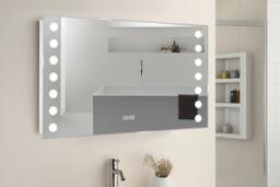 Fog-Free LED Bathroom Mirror with Touch Sensor, Clock & Shaver Socket - thumbnail 2