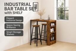 PRICE DROP! Industrial Bar Table Set with Storage Shelf - Space-Saving 2-Seater Dining Set, Metal & Wood-Effect - thumbnail 2