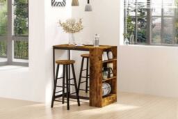 PRICE DROP! Industrial Bar Table Set with Storage Shelf - Space-Saving 2-Seater Dining Set, Metal & Wood-Effect - thumbnail 4