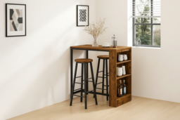 PRICE DROP! Industrial Bar Table Set with Storage Shelf - Space-Saving 2-Seater Dining Set, Metal & Wood-Effect - thumbnail 5