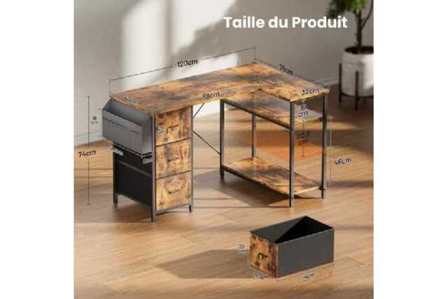 EcoFurnix L-Shaped Corner Desk - Sturdy Wood & Metal, Storage, Modern Living Room Workstation 120x78cm - image 1