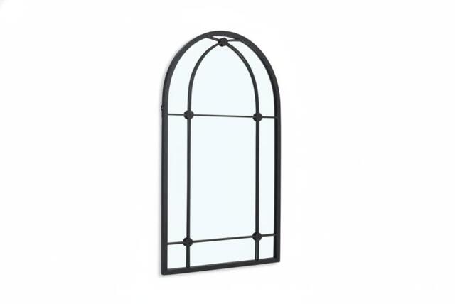 Vintage-Style Arched Metal Windowpane Mirror - image 1