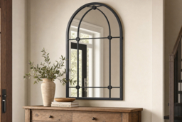 Vintage-Style Arched Metal Windowpane Mirror - thumbnail 6