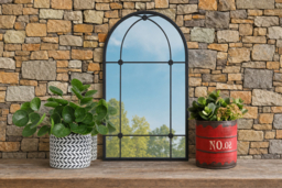 Vintage-Style Arched Metal Windowpane Mirror - thumbnail 8