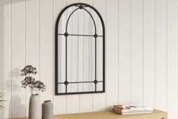 Vintage-Style Arched Metal Windowpane Mirror - thumbnail 3