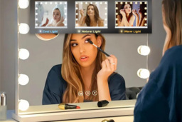 Large Hollywood LED Vanity Mirror with 15 Bulbs, Metal Frame, Smart Touch Controls - Wall Mounted or Tabletop - thumbnail 4