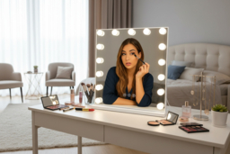 Large Hollywood LED Vanity Mirror with 15 Bulbs, Metal Frame, Smart Touch Controls - Wall Mounted or Tabletop - thumbnail 6