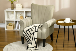 Linen-Look Upholstered High Back Accent Armchair - Thick Padded, Rolled Arms, 2 Colours - thumbnail 6