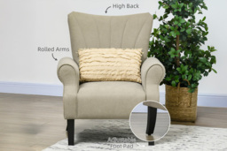 Linen-Look Upholstered High Back Accent Armchair - Thick Padded, Rolled Arms, 2 Colours - thumbnail 4