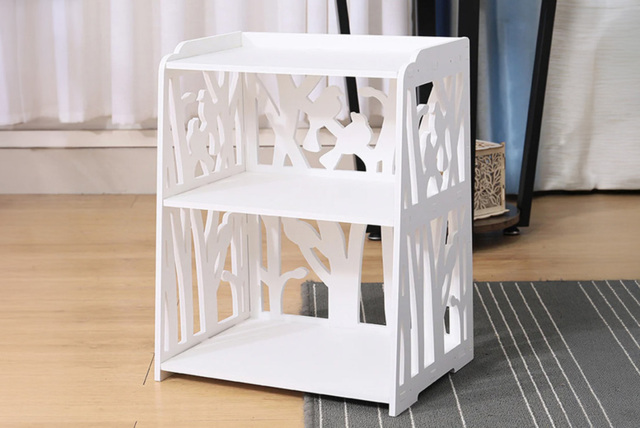 Rustic Small White Bedside Table with Carved Detail and 3 Shelves - image 1