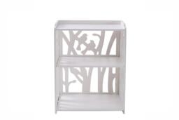 Rustic Small White Bedside Table with Carved Detail and 3 Shelves - thumbnail 3
