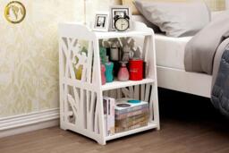 Rustic Small White Bedside Table with Carved Detail and 3 Shelves - thumbnail 4