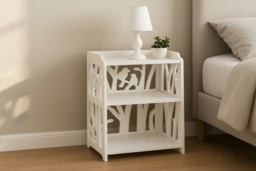 Rustic Small White Bedside Table with Carved Detail and 3 Shelves - thumbnail 6